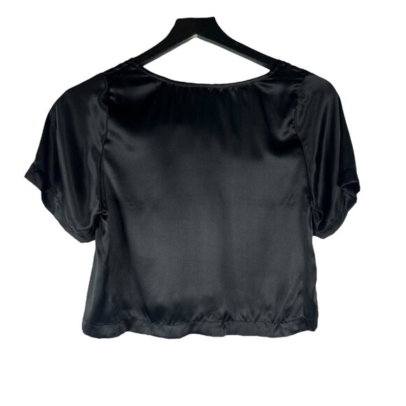 Ali Golden 100% Silk Cropped T-Shirt in Black Relaxed Fit Size XS - Picture 6 of 8